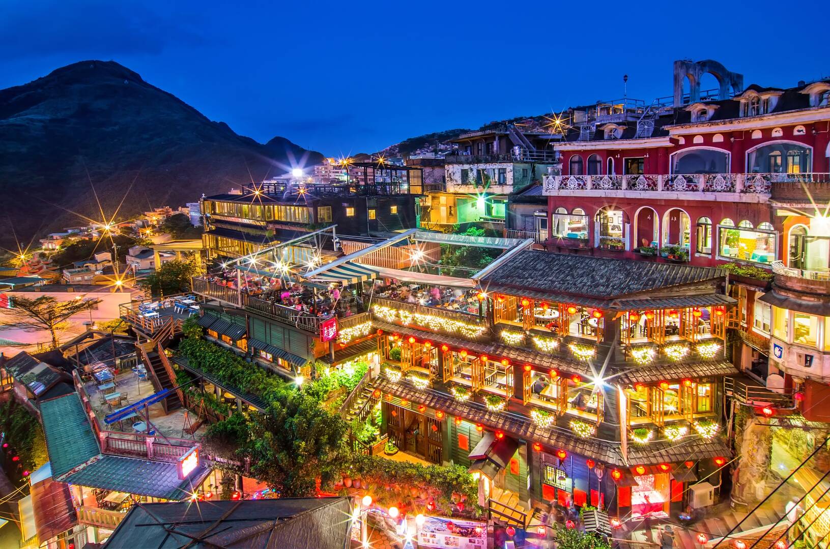 Jiufen Old Street with red lanterns